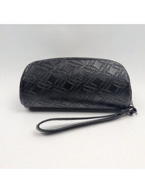 Black Oakley Logo Sunglasses Faux Leather Soft Zipper Case W/Wristlet Loop